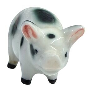 Vintage Miniature Porcelain‎ Pig  Dark green Spots Black feet Bug House Taiwan